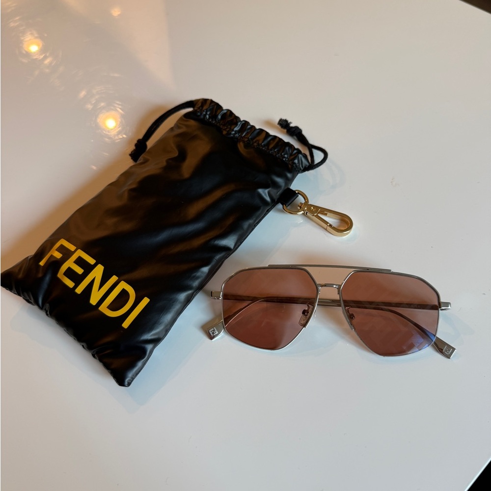 Fendi Silver Aviator Sunglasses with Rose Lenses